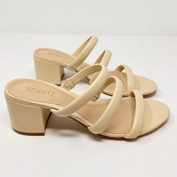 NEW Schutz Olly Mid Block Nappa Leather Strappy Sandal Cream White 10.5 - Picture 2 of 8